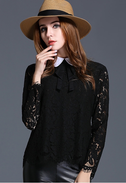 Picture of Cotton Collar Fashion Eyelash Lace Top