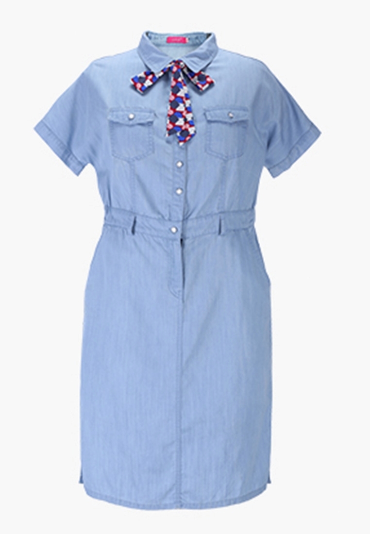 Picture of Plus Size Denim Short Sleeve With Ribbon&Belt