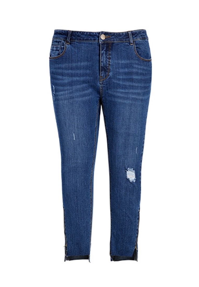 Picture of Side Zip Irregular Bottom Skinny Jeans