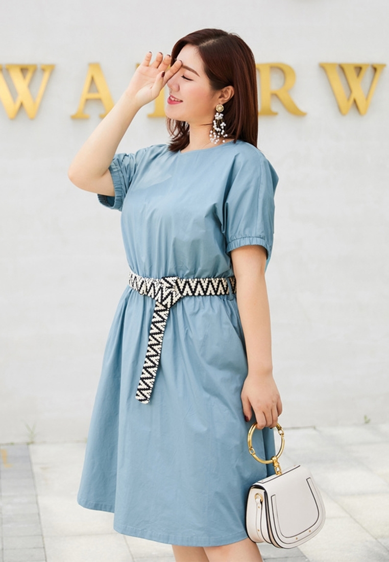 Picture of Slim Waist Short Big Size Sleeve Dress With Belt