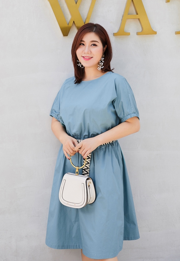 Picture of Slim Waist Short Big Size Sleeve Dress With Belt