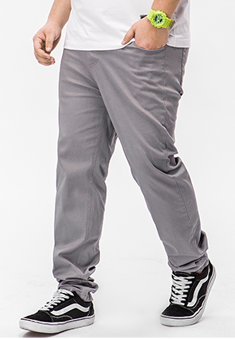 Plus Size Straight Cut Men Smart Casual Long Pants in grey color.