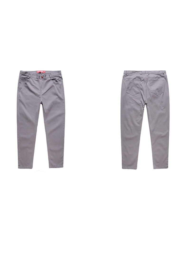 Front and back design on plus size straight cut men's smart casual long pant in grey color.