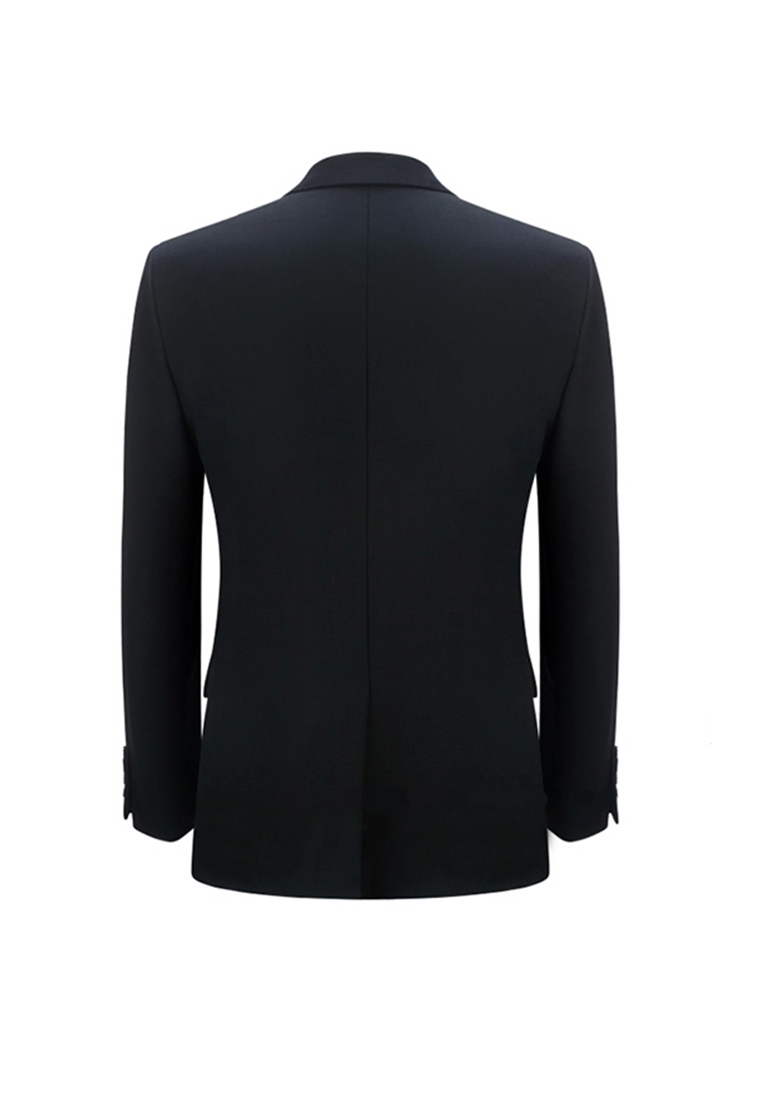 Back design of plus size men's blazer in black.