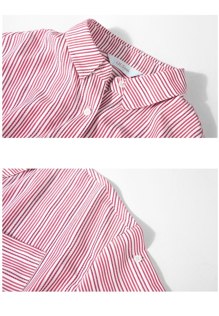 Picture of Red Stripe Front Pocket Plus Size Ladies Shirt