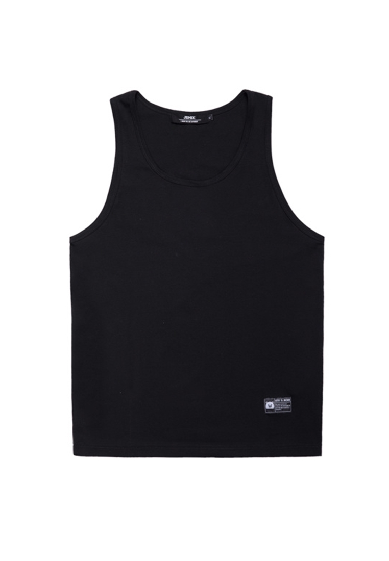 Front design of plus size men's basic sleeveless vest in black color.