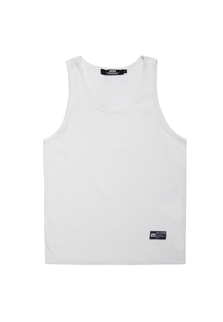 Plus size men's basic sleeveless vest in white color.
