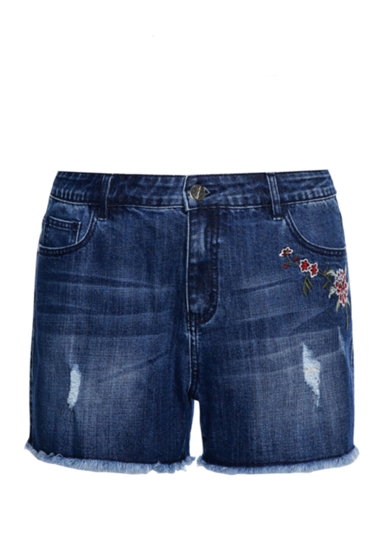 Picture of Embroidery Flower Plus Size Ladies Denim Shorts