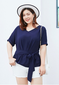 Picture of Waist Ribbon Plus Size Blouse