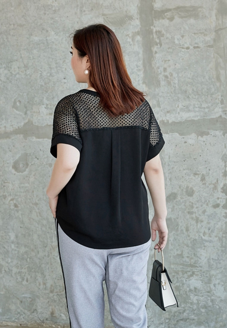 Picture of Lace Shoulder Short Sleeve Plus Size Blouse