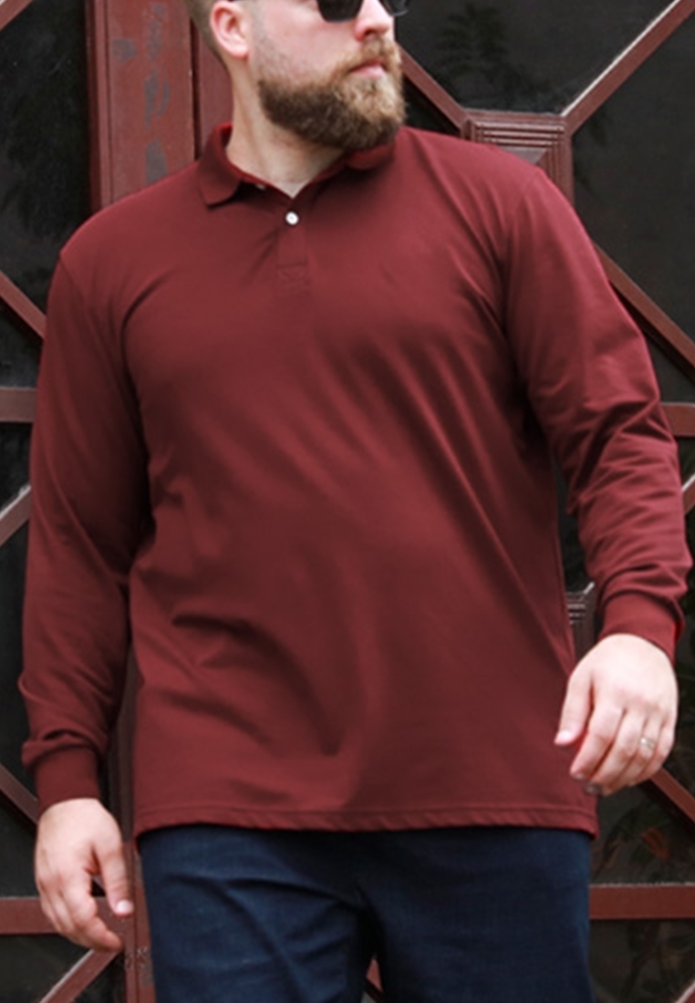 Long sleeve plus size men's polo tee in maroon color.
