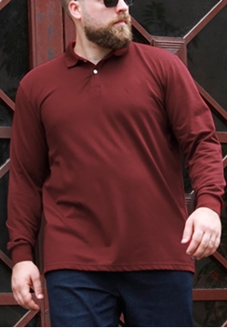 Long sleeve plus size men's polo tee in maroon color.