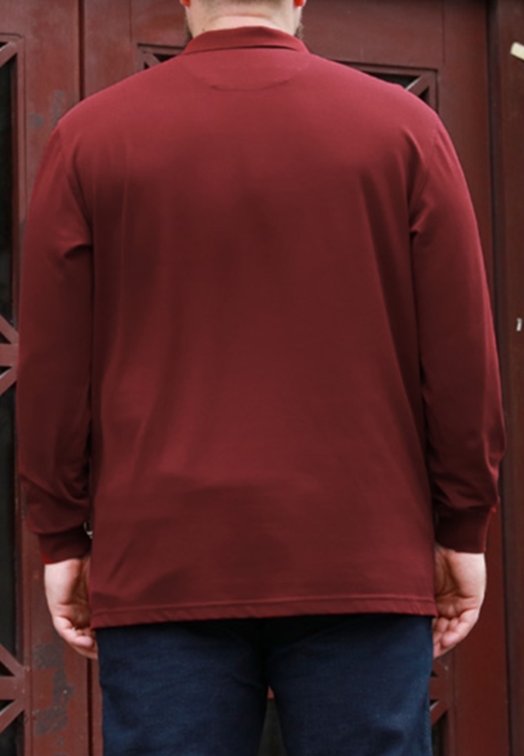 Back design of plus size men's polo tee in maroon color.