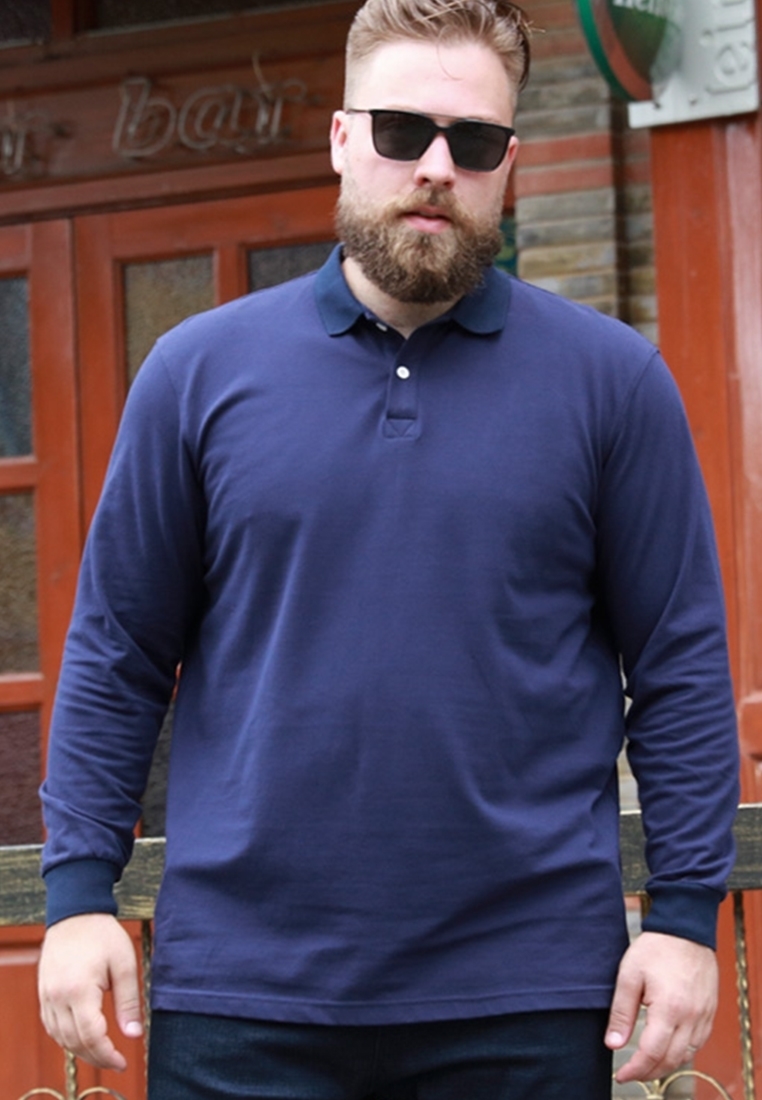 Long sleeve plus size men's polo tee in blue color.