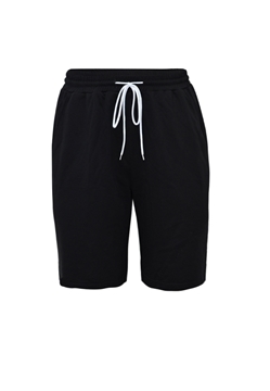 Plus size plain cotton sweat shorts in black color.