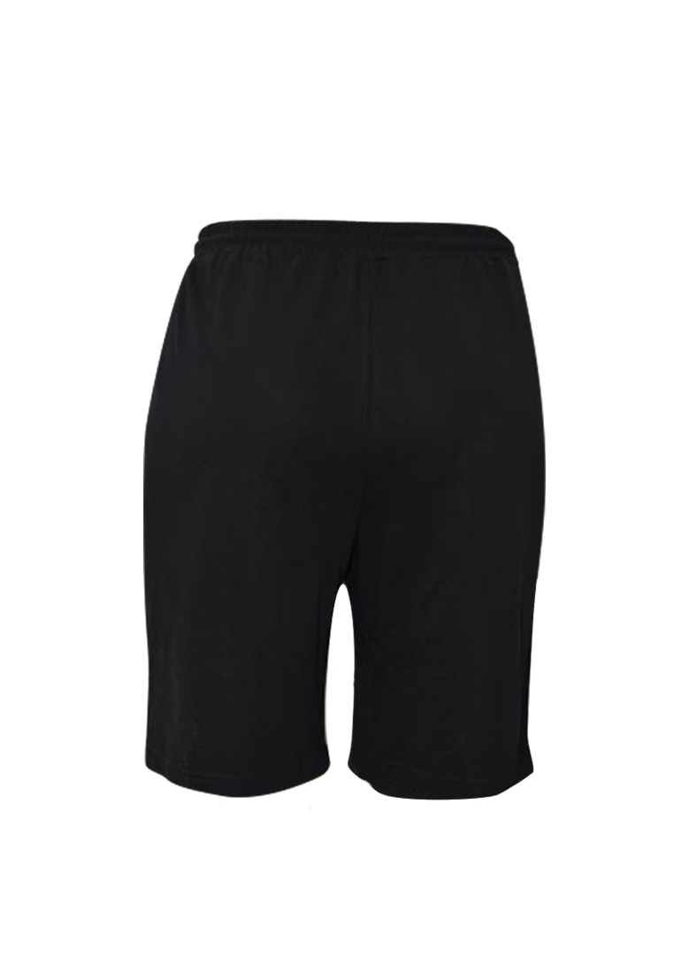 Back view of Plus size plain cotton sweat shorts in black color.