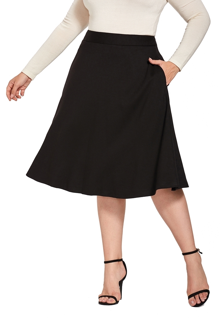 Picture of Plus Size Knee Length Flare Skirt With Side Pockets