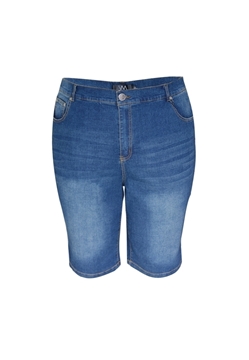 Plus size men's denim shorts with pockets on both sides.