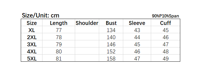Size chart of plus size basic dry fit t-shirt.