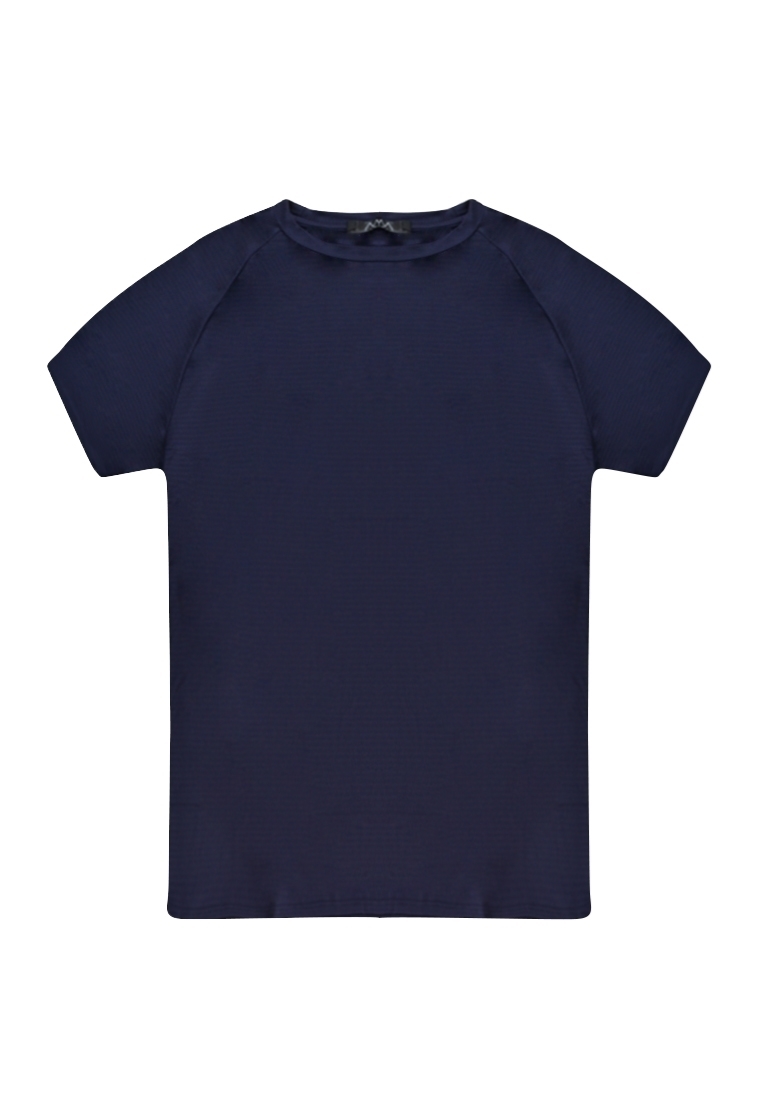 Front view of navy blue color plus-size men's t-shirt in a dry fit .
