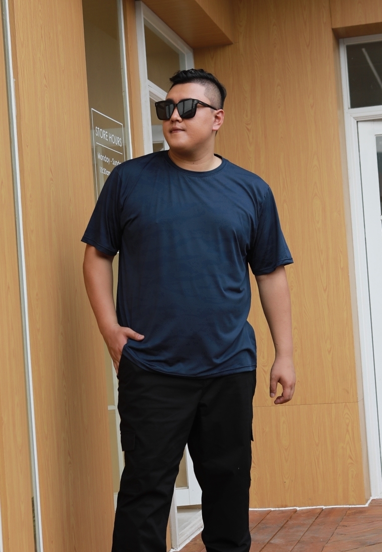 Plus  Size Print Dry Fit T Shirt in dark blue color.