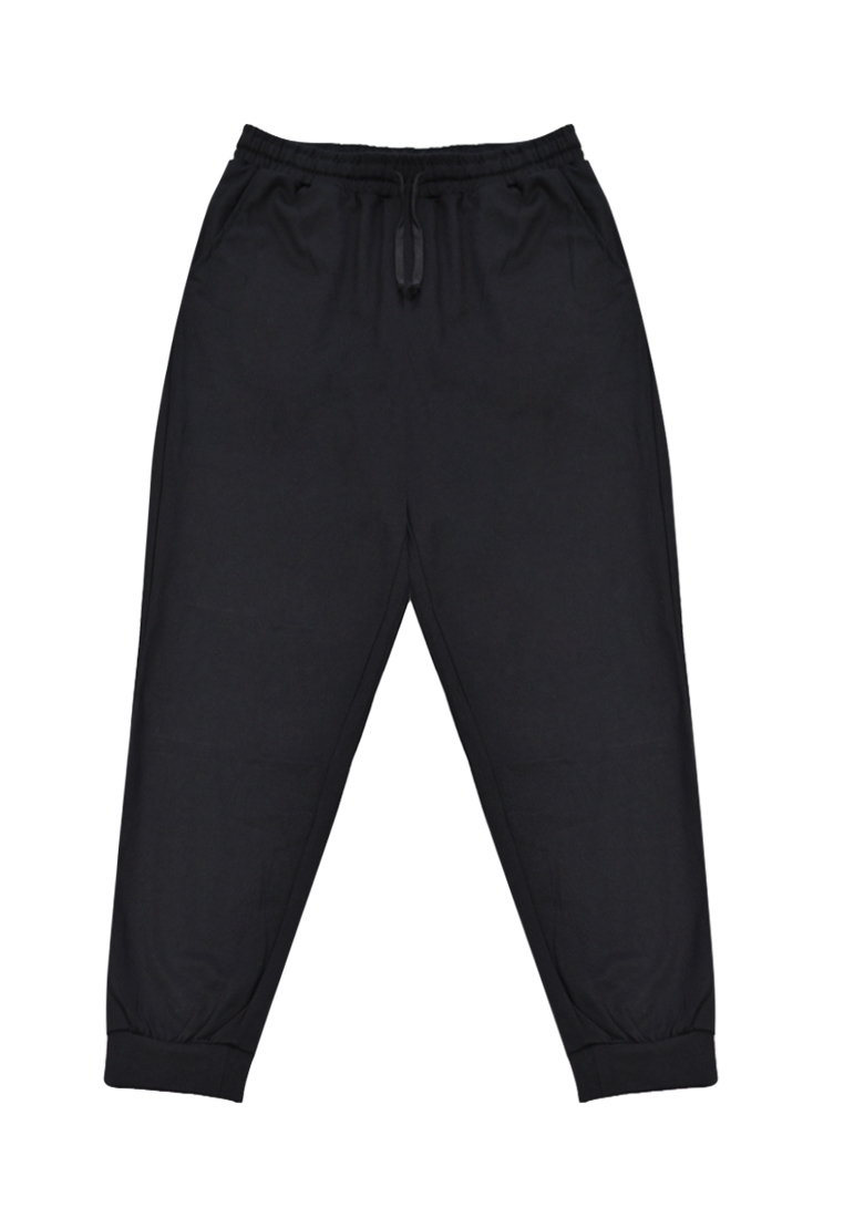 Plus size men's track pants front view available in black color.