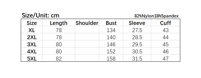 size chart of dry fit t shirt