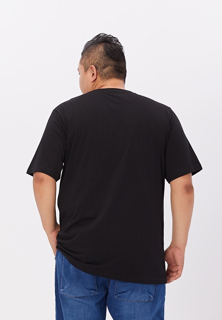 Large Size Black Print Cotton T Shirt-Back side
