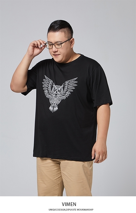 Picture of 【VIMEN】Plus Size Men Owl Print Tee