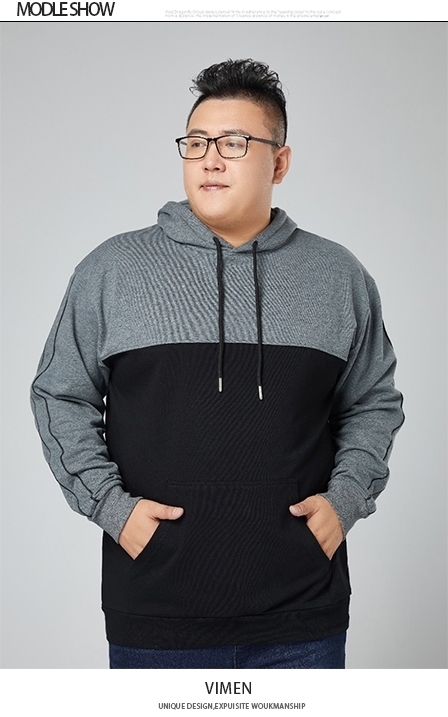 VIMEN Grey&black plus size men hoodie